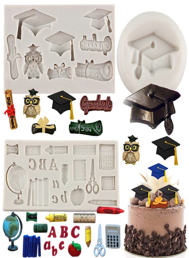 Sijiangmold Graduation Fondant Molds Silicone Graduation Cap Diploma Mold Back to School Silicone Mold For Congrats Grad Congratulations Candy Chocolate Cake Decorating Gum Paste Set of 3 - Image 1