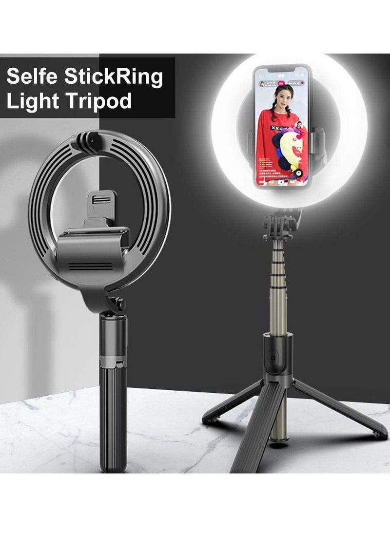 JOMILA - L07 Wireless Bluetooth Selfie Stick Foldable Handheld Remote Shutter Tripod with 5 inch LED Ring Light for Live Stream - Image 1