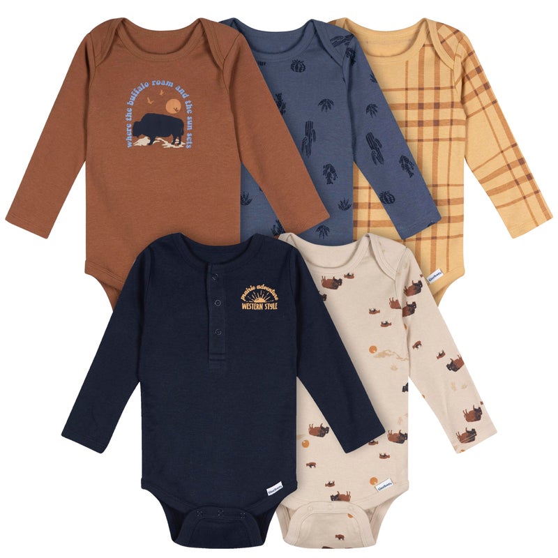 Gerber Baby Boys' 6-Pack Long-Sleeve Onesies Bodysuit, Western Style, 12 Months - Image 1