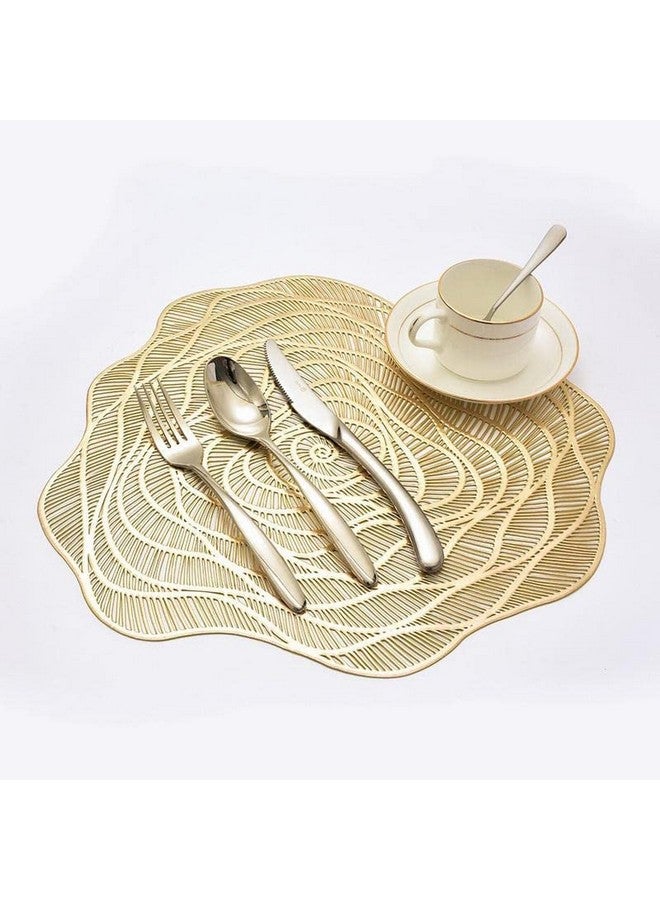 Home-Cloud HomeCloud Polyester Round Shape Table Mat/Table Mat Round/Round PVC Table Mats/Cutwork Design Dining Table Mats/Dressing Table Mats/Bed Side Table Mats (Curly Gold 2pc) - Image 1