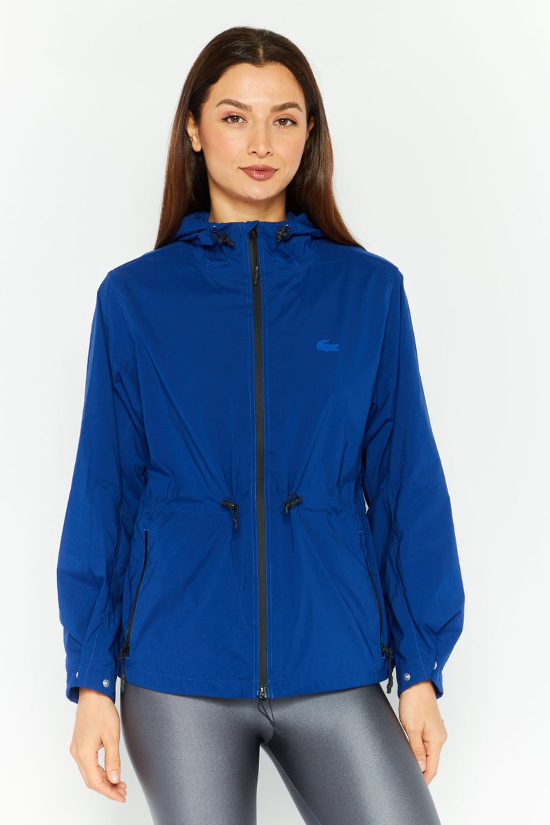 LACOSTE Women Embroidered Logo Windbreaker Jacket, Blue - Image 1
