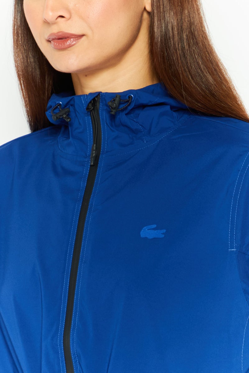 LACOSTE Women Embroidered Logo Windbreaker Jacket, Blue - Image 3