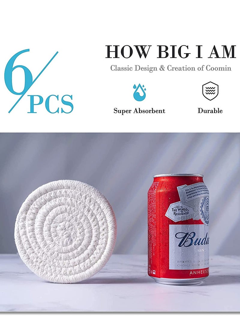 SOLARAE Absorbent Drink Coasters Handmade Braided Drink Coasters for Coffee Wooden Table, Super Absorbent Heat-Resistant Coasters for Drinks Great Housewarming Gift (Grey,Dark Grey, White, 6) - Image 5