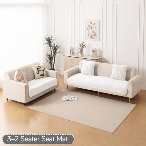 HOKIPO 'Plush Haven' Premium 5 Seater Sofa Mat in 3 Seater and 2 Seater Configuration, White (AR-5033-5) - Image 3