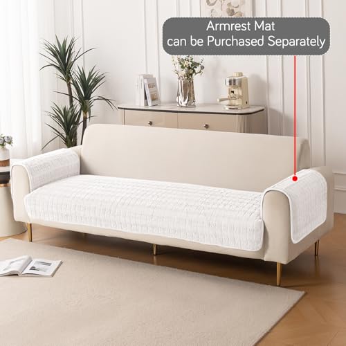 HOKIPO 'Plush Haven' Premium 5 Seater Sofa Mat in 3 Seater and 2 Seater Configuration, White (AR-5033-5) - Image 5