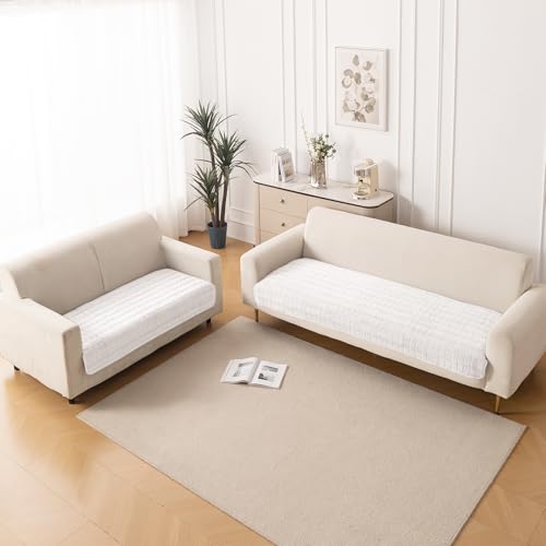 HOKIPO 'Plush Haven' Premium 5 Seater Sofa Mat in 3 Seater and 2 Seater Configuration, White (AR-5033-5) - Image 1