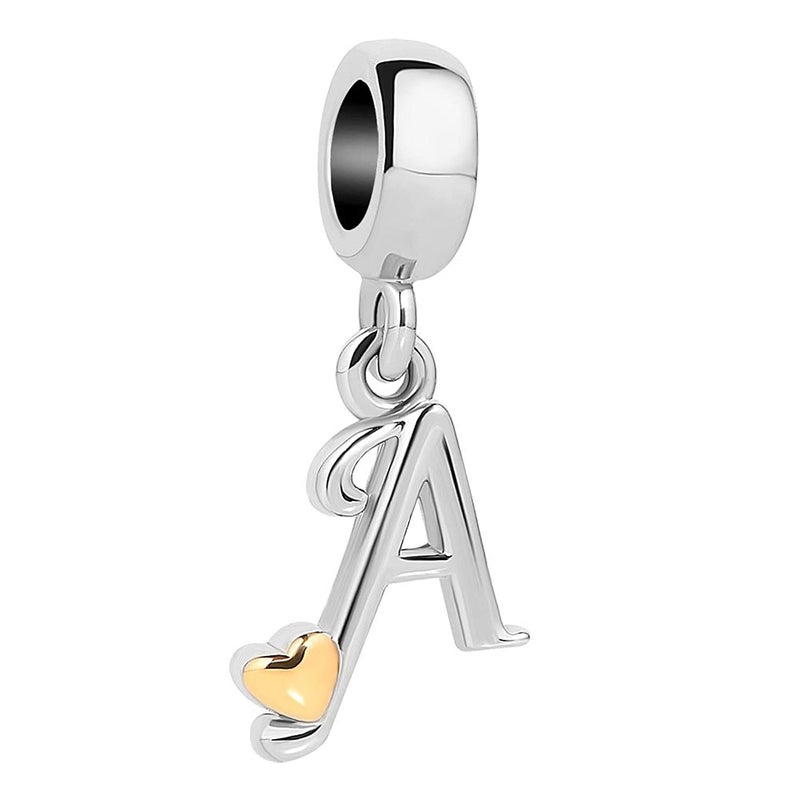 QueenCharms Initial A-Z Letter Charm Golden Heart Alphabet Dangle Beads for Bracelets & Necklaces (A) - Image 1