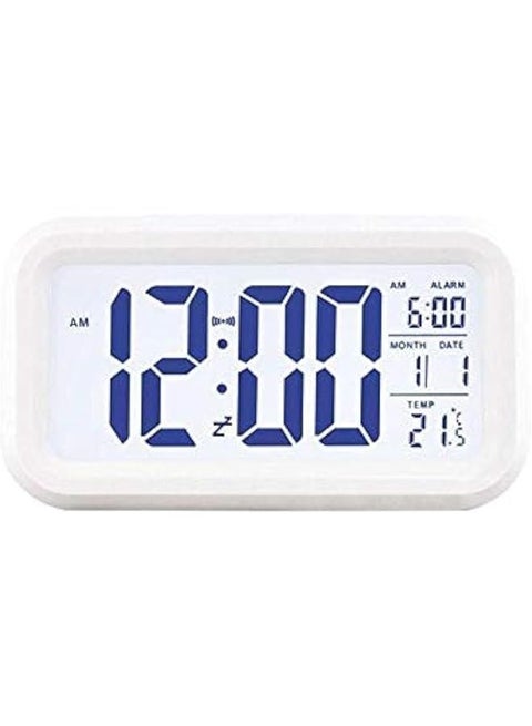 White Digital Alarm Clock Led Light Control Backlight Time Calendar Thermometer Aa0133