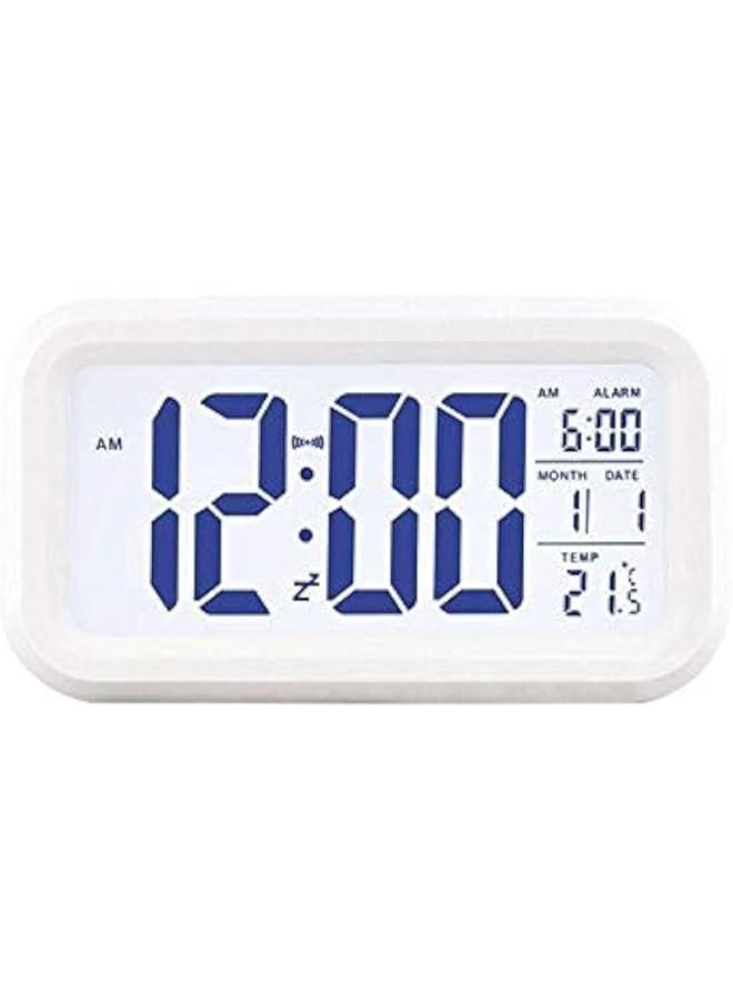 White Digital Alarm Clock Led Light Control Backlight Time Calendar Thermometer Aa0133