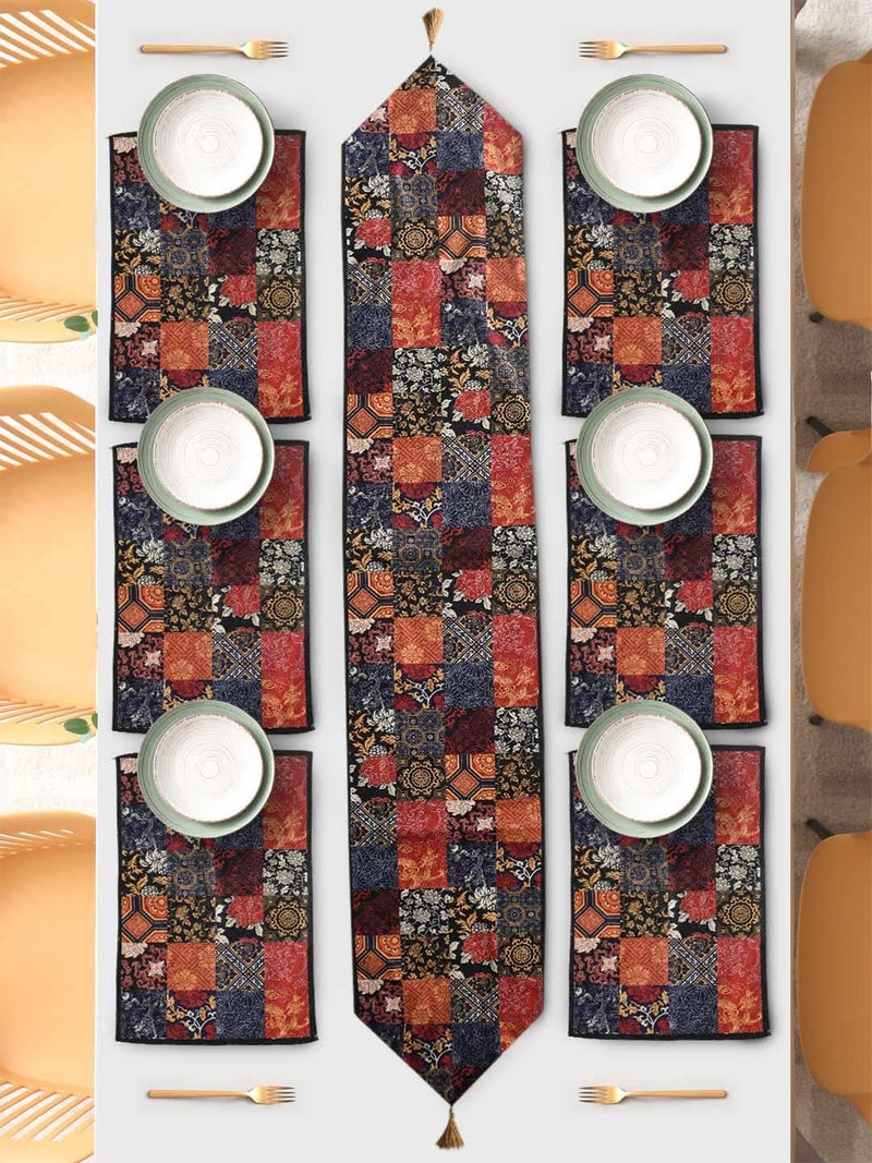 AAZEEM AAZEEM Printed Table Runner with Tassels Abstract Desgin Table Runner with 6 Placemat 180 cm X 30 cm Multicolour AMTRM_64
