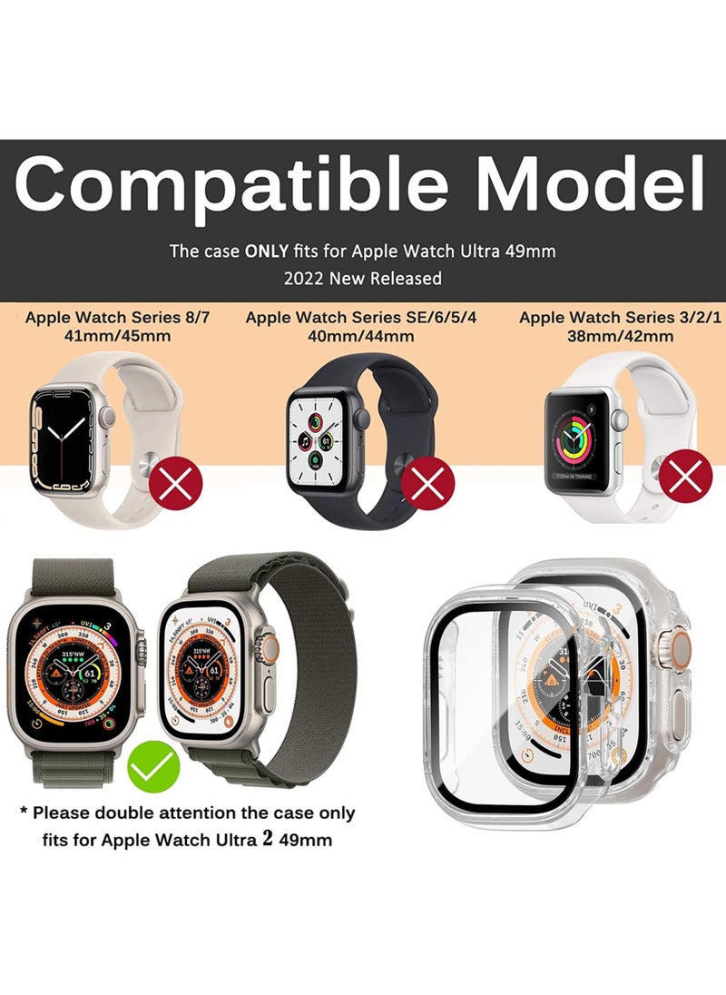 Waldic - Apple Smartwatch Ultra 2 (49mm) Protective Case with Screen Protector | Sport Rugged Bumper Designed For Apple Smartwatch Ultra 2 (49mm) | Case Built In 9H Tempered Glass Screen Protector, Hard PC Protective Case Cover - Clear - Image 1
