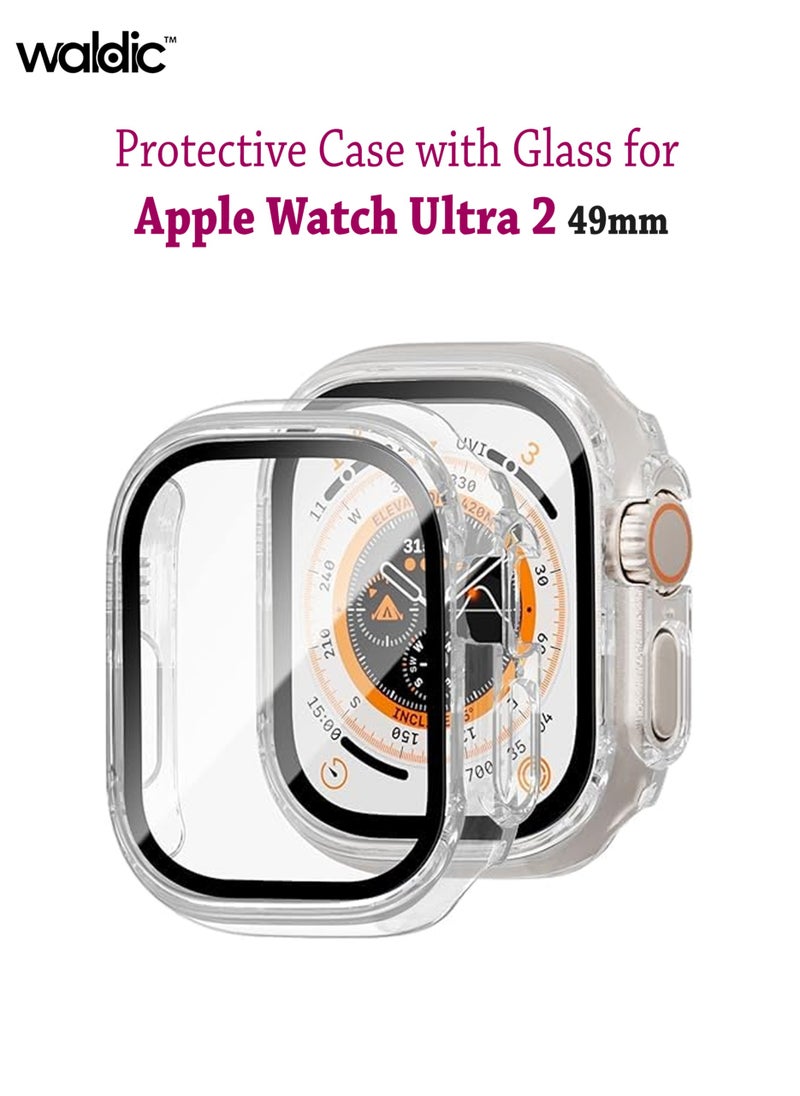 Waldic - Apple Smartwatch Ultra 2 (49mm) Protective Case with Screen Protector | Sport Rugged Bumper Designed For Apple Smartwatch Ultra 2 (49mm) | Case Built In 9H Tempered Glass Screen Protector, Hard PC Protective Case Cover - Clear - Image 1