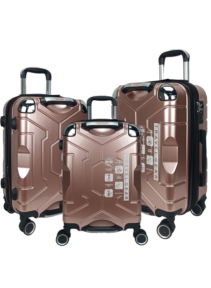 فيبتور طقم حقائب سفر بعجلات من 3 قطع TPC عجلات جانبية صلبة مع قفل TSA - Image 1