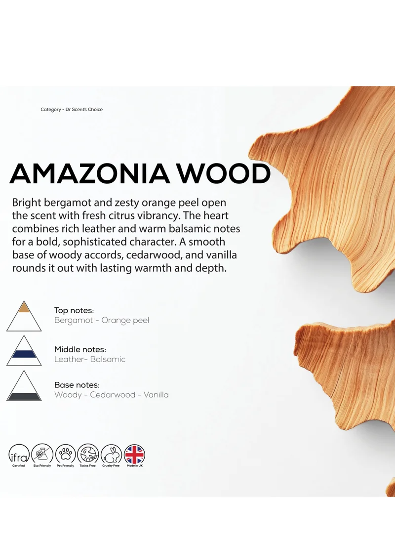 Dr Scent Dr Scent Premium Diffuser Aroma Oil- Amazonia Wood - Refreshing Bergamot and Seville Orange Blend, Leather and Balsamic Middle Notes, Woody Cedarwood Base, Long-lasting Fragrance (170ml)