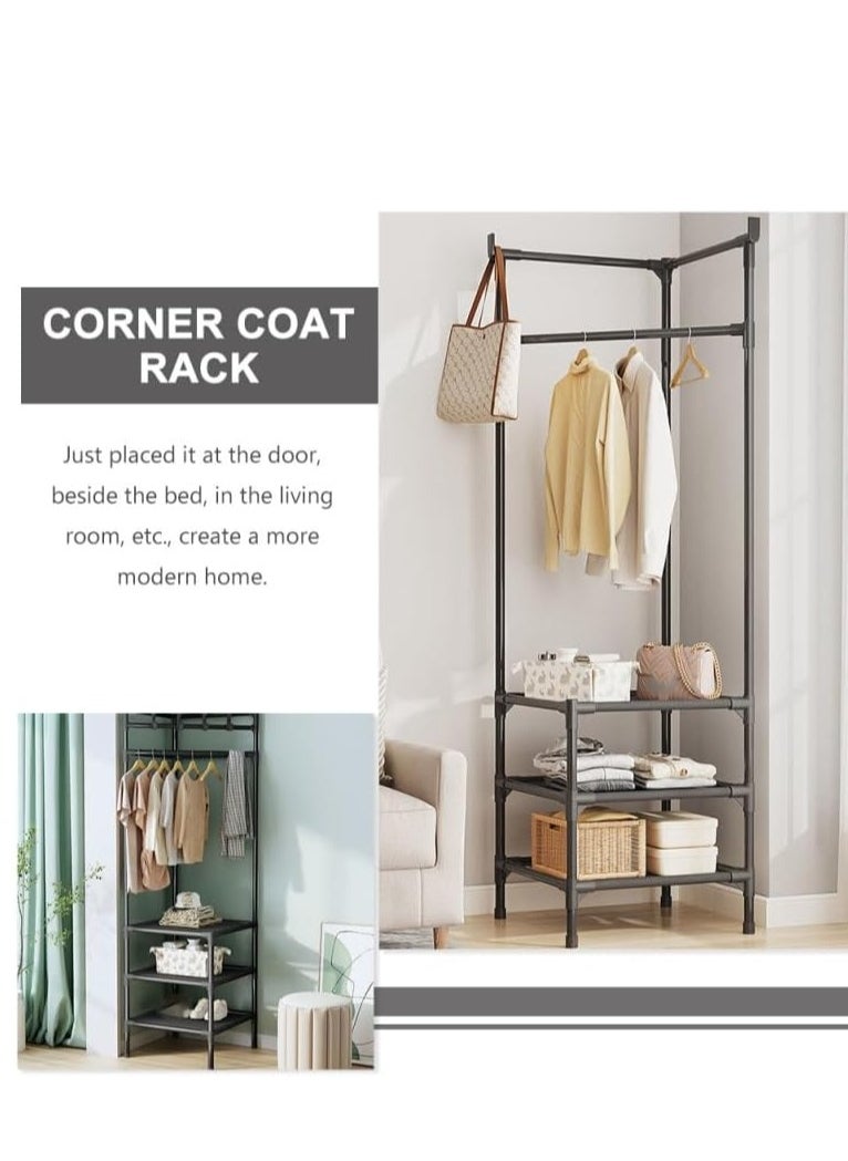 Corner Coat Rack Multi-function Floor Standing Clothes Hanger Racks Black