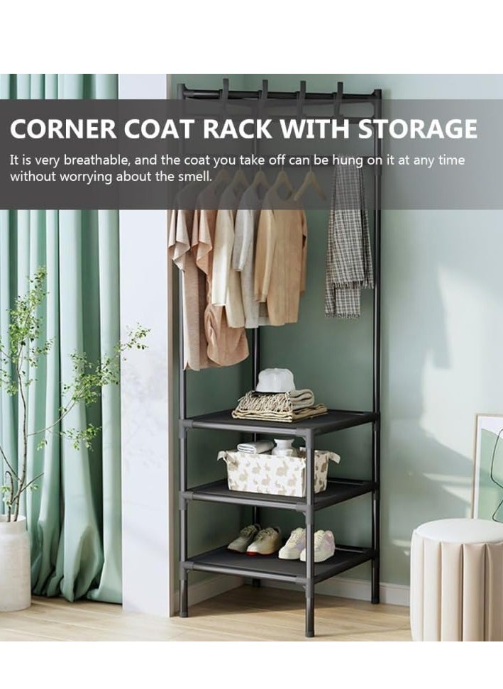 Corner Coat Rack Multi-function Floor Standing Clothes Hanger Racks Black