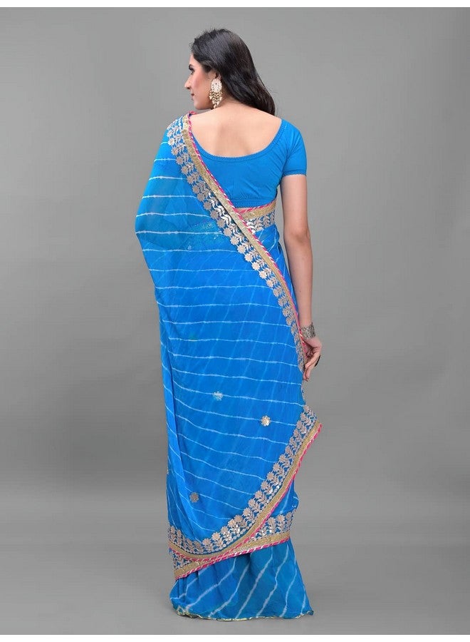 Indian Handicraft Chiffon Women's/Girls Stylish Tradition Leheriya Gota Patti Lace Saree With Un-stitched Blouse -2 - Image 2