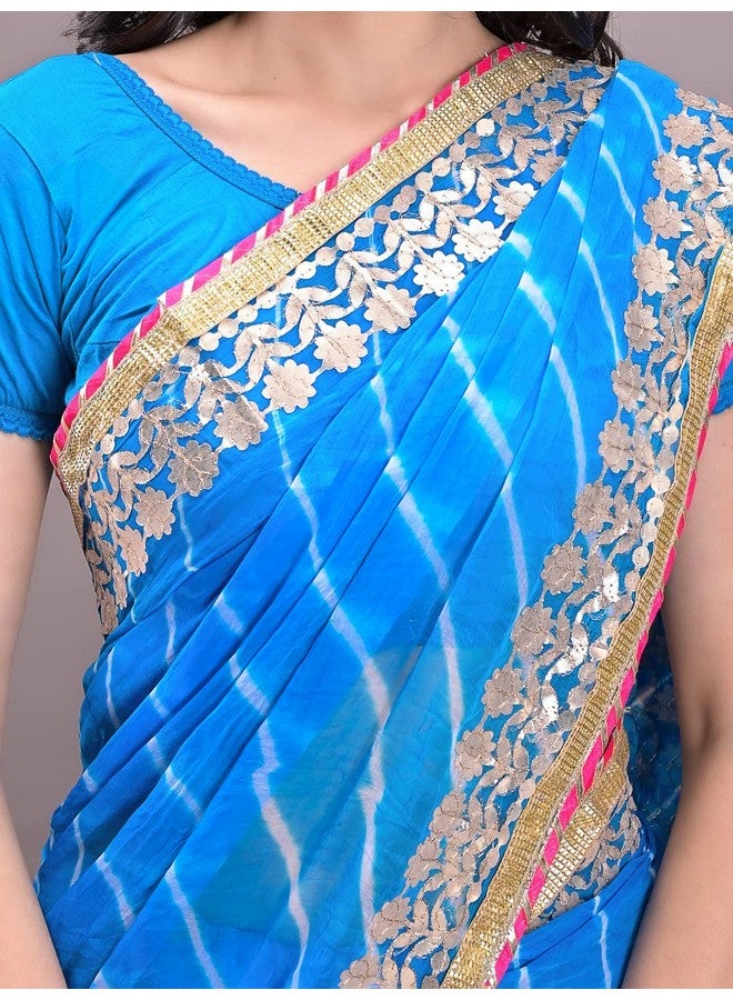 Indian Handicraft Chiffon Women's/Girls Stylish Tradition Leheriya Gota Patti Lace Saree With Un-stitched Blouse -2 - Image 5