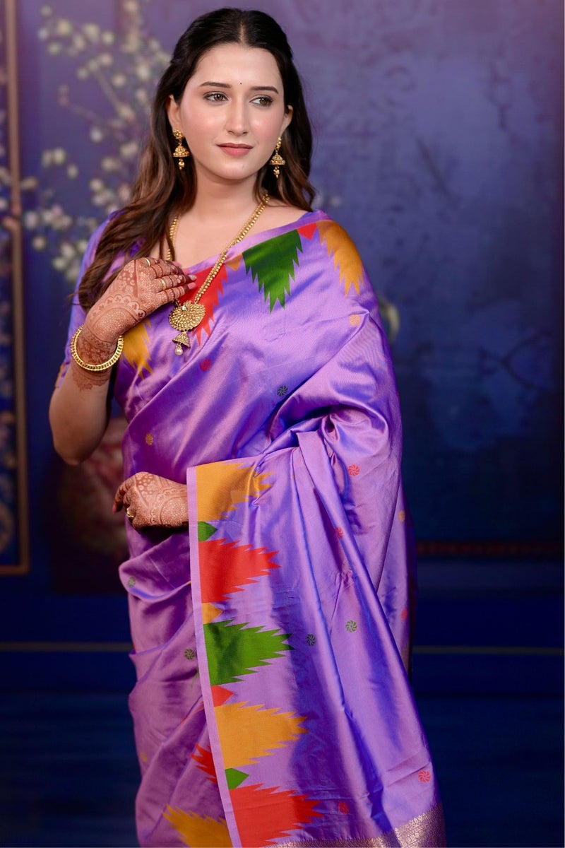 SGF11 Women's Kanjivaram Pure Soft Silk Saree With Unstitched Blouse Piece (Lavender) - Image 5