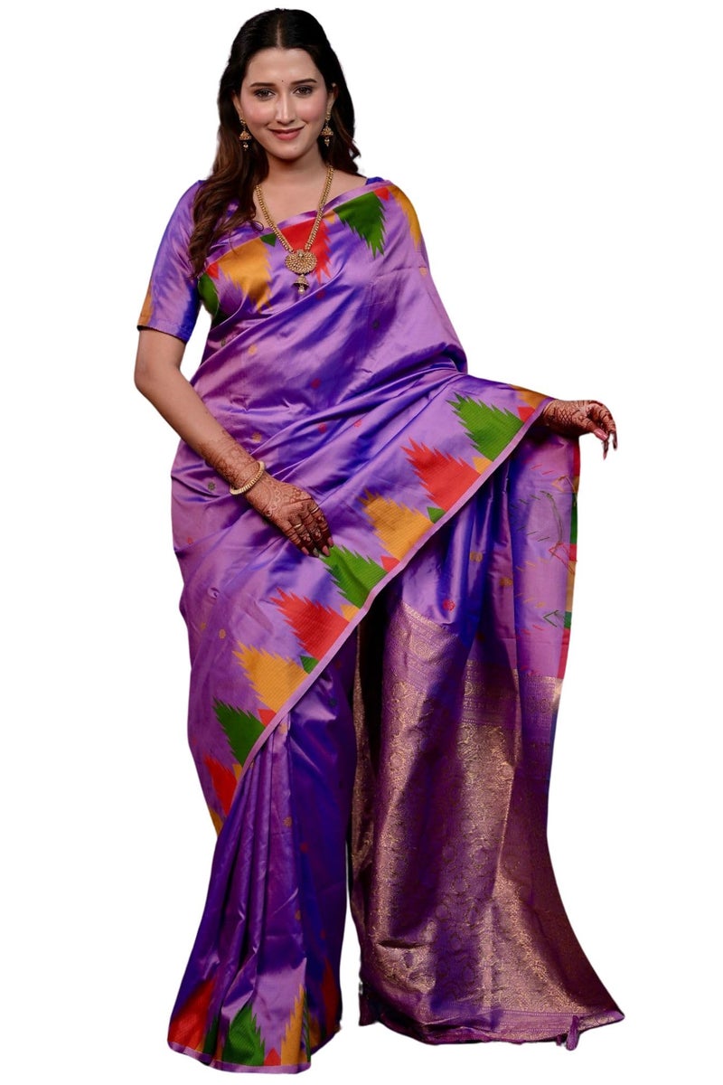 SGF11 Women's Kanjivaram Pure Soft Silk Saree With Unstitched Blouse Piece (Lavender) - Image 1