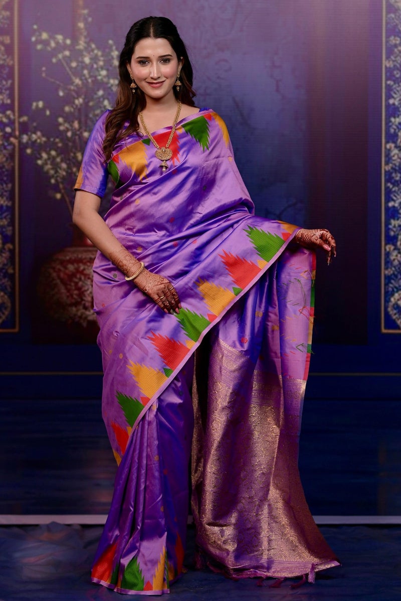 SGF11 Women's Kanjivaram Pure Soft Silk Saree With Unstitched Blouse Piece (Lavender) - Image 2