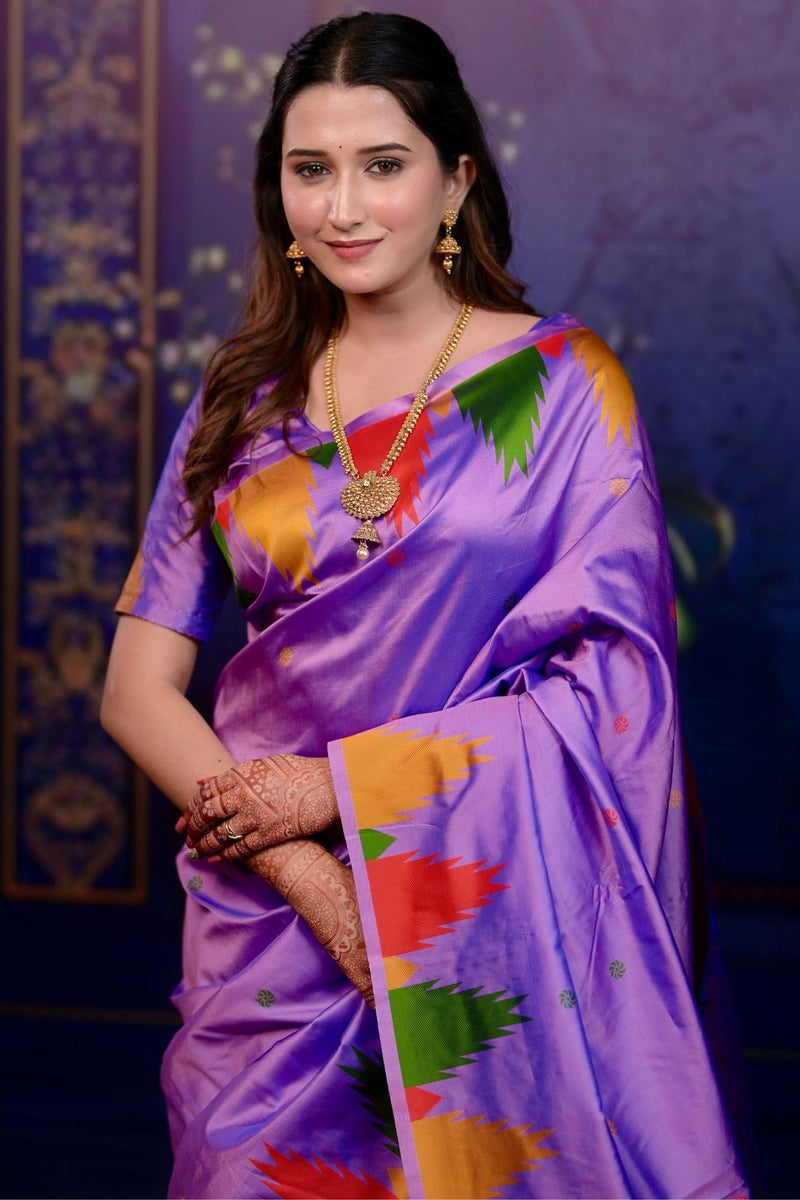 SGF11 Women's Kanjivaram Pure Soft Silk Saree With Unstitched Blouse Piece (Lavender) - Image 3