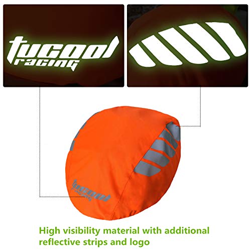 Tucool Racing Night Visual Waterproof Windproof Bike Bicycle Helmet Cover Cycling Rain Cover (Fluorescent Orange) - Image 2