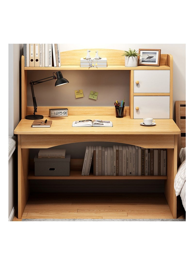 VUCATIN Study Writing Table with Storage Shelf, Wooden Home Office Desk, Computer Table, Home Desk with Bookshelf, Modern Simple Workstation (100x48x120cm - Wood Color) - Image 1