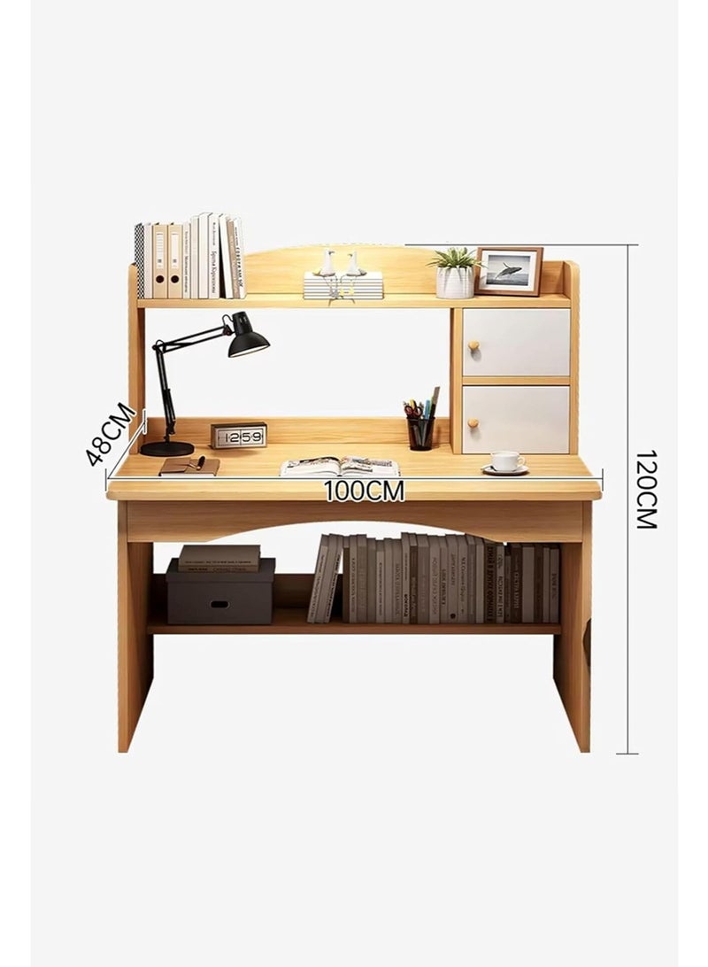 VUCATIN Study Writing Table with Storage Shelf, Wooden Home Office Desk, Computer Table, Home Desk with Bookshelf, Modern Simple Workstation (100x48x120cm - Wood Color) - Image 2