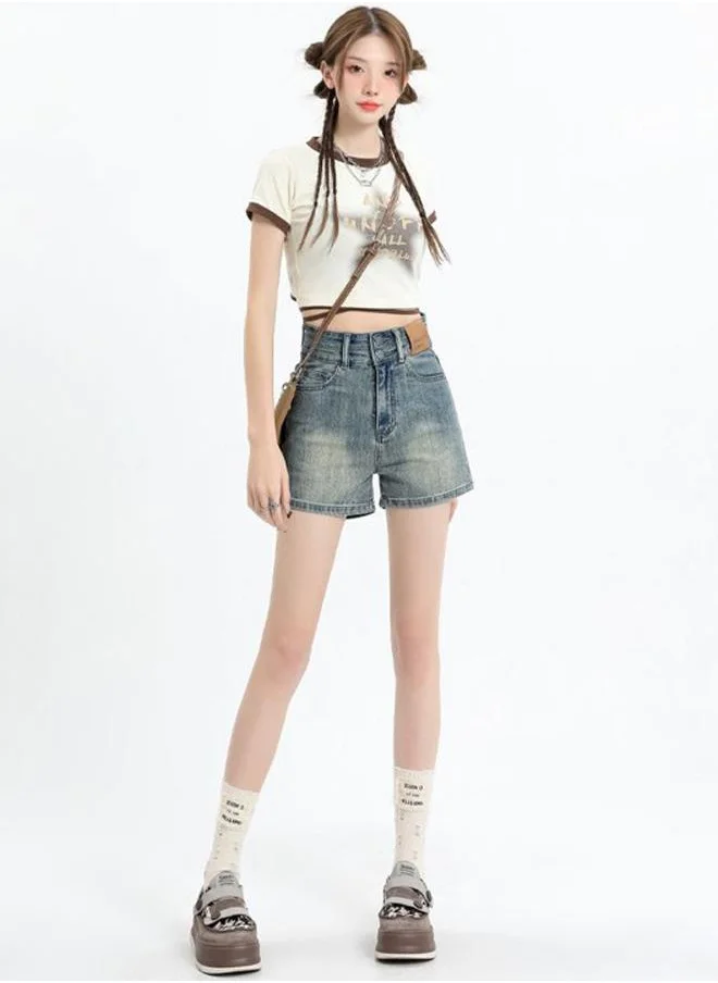 يونيكي Blue High-Rise Denim Shorts