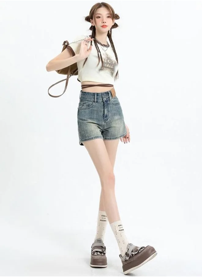 YUNIQEE Blue High-Rise Denim Shorts