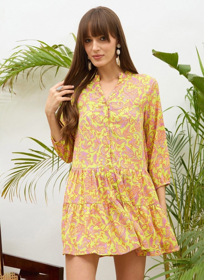 SASSAFRAS Paisley Print Georgette Shirt Dress for Women - Image 2