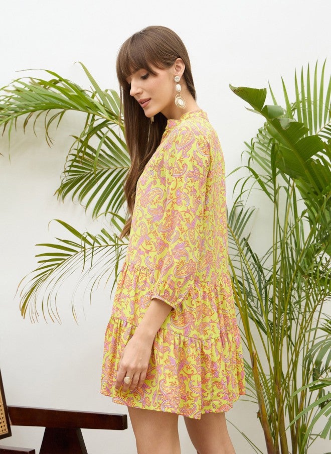 SASSAFRAS Paisley Print Georgette Shirt Dress for Women - Image 5