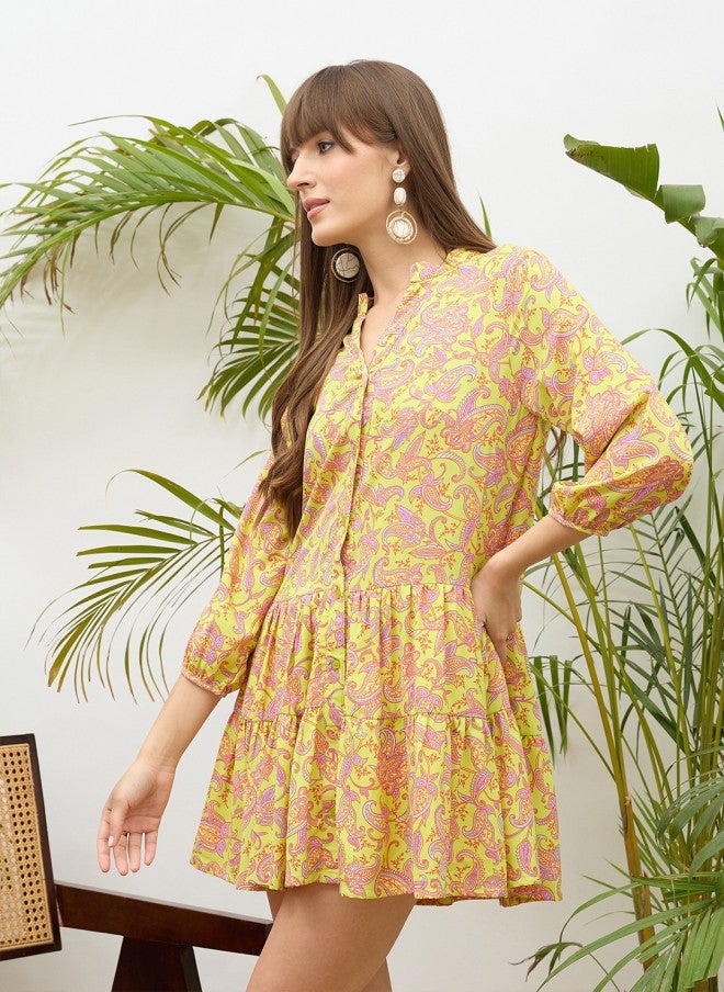 SASSAFRAS Paisley Print Georgette Shirt Dress for Women - Image 4
