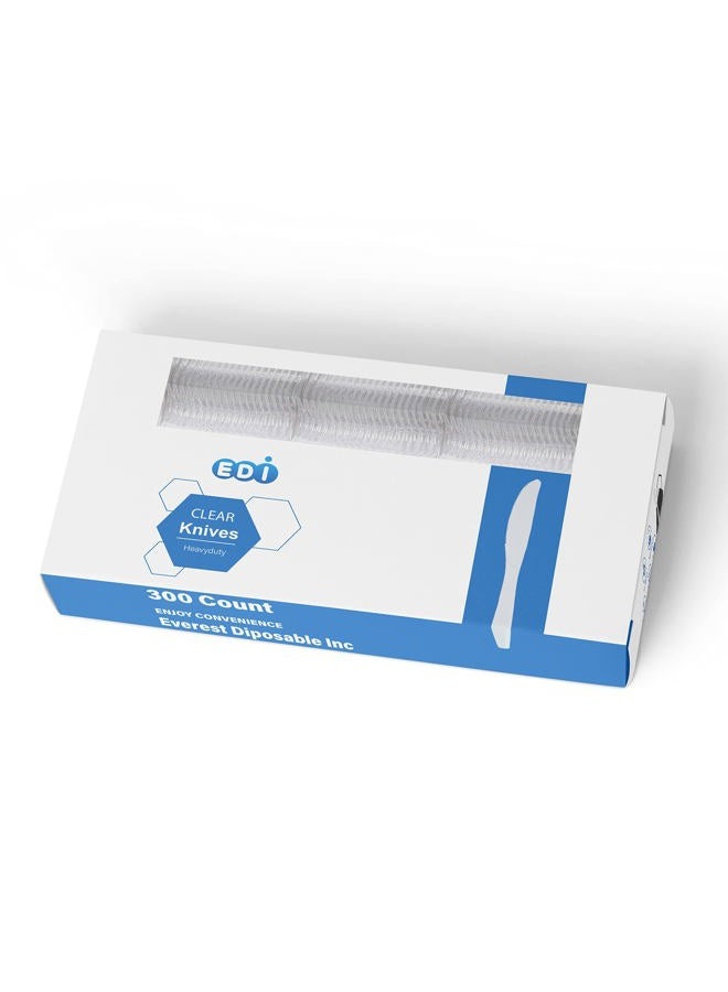 EDI [300 Knives] Heavy-Duty Clear Disposable Plastic Cutlery | Value Pack | BPA-Free | Recyclable - Image 1