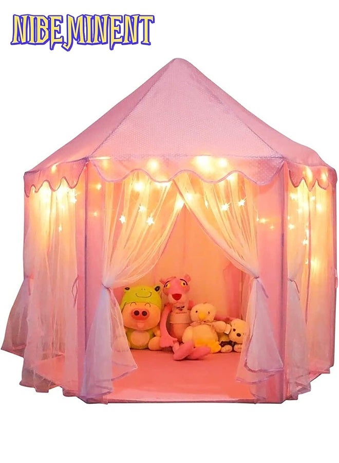 NIBEMINENT Playhouse Tent for Girls with Princess Castle LED Star Lights, Indoor Outdoor Large Kids Play Tent for Imaginative Games, Princess Tent - Image 1