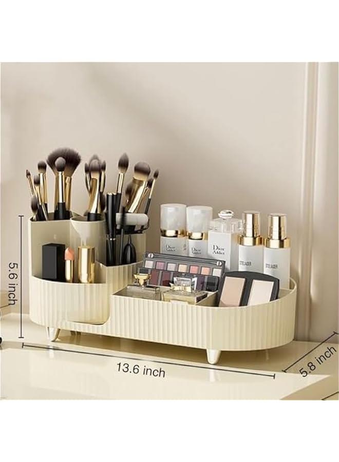 HOOKOR Rotating makeup organizer,Large Capacity Cosmetic Display Case, easy to hold all of your makeup products, at least 20 makeup brushes/eyeliner,10 lipsticks,8 skincare products (Beige) - Image 5