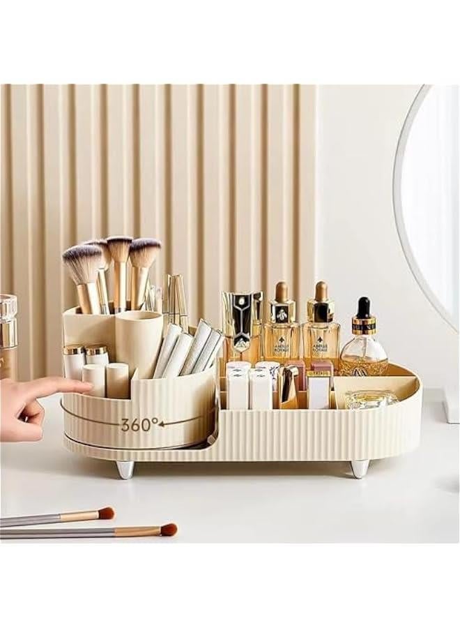 HOOKOR Rotating makeup organizer,Large Capacity Cosmetic Display Case, easy to hold all of your makeup products, at least 20 makeup brushes/eyeliner,10 lipsticks,8 skincare products (Beige) - Image 3
