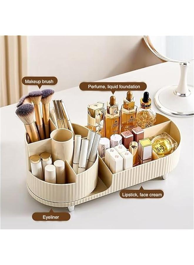 HOOKOR Rotating makeup organizer,Large Capacity Cosmetic Display Case, easy to hold all of your makeup products, at least 20 makeup brushes/eyeliner,10 lipsticks,8 skincare products (Beige) - Image 2