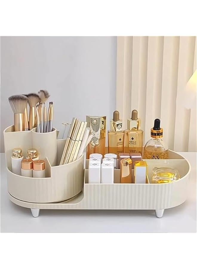 HOOKOR Rotating makeup organizer,Large Capacity Cosmetic Display Case, easy to hold all of your makeup products, at least 20 makeup brushes/eyeliner,10 lipsticks,8 skincare products (Beige) - Image 4