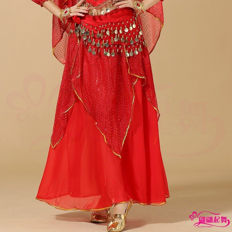Adult Women'S Indian Dance Table Costume Xinjiang Dance Folk Dance Belly Dance Skirt Chiffon Phnom Penh Four-Piece Skirt - Image 2