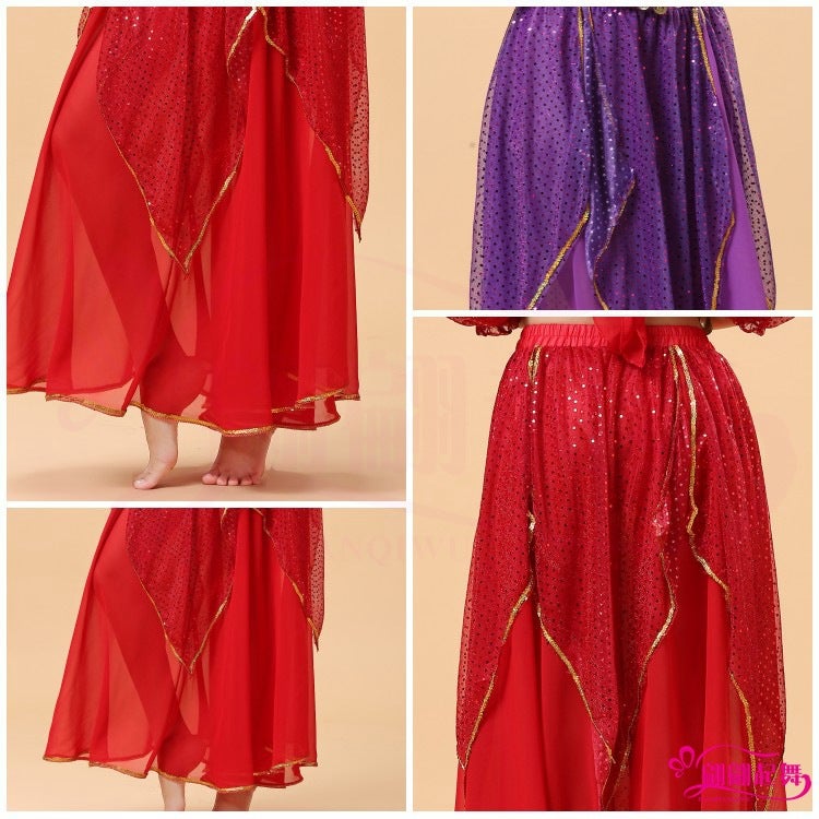 Adult Women'S Indian Dance Table Costume Xinjiang Dance Folk Dance Belly Dance Skirt Chiffon Phnom Penh Four-Piece Skirt - Image 5