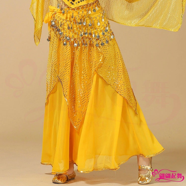 Adult Women'S Indian Dance Table Costume Xinjiang Dance Folk Dance Belly Dance Skirt Chiffon Phnom Penh Four-Piece Skirt - Image 3