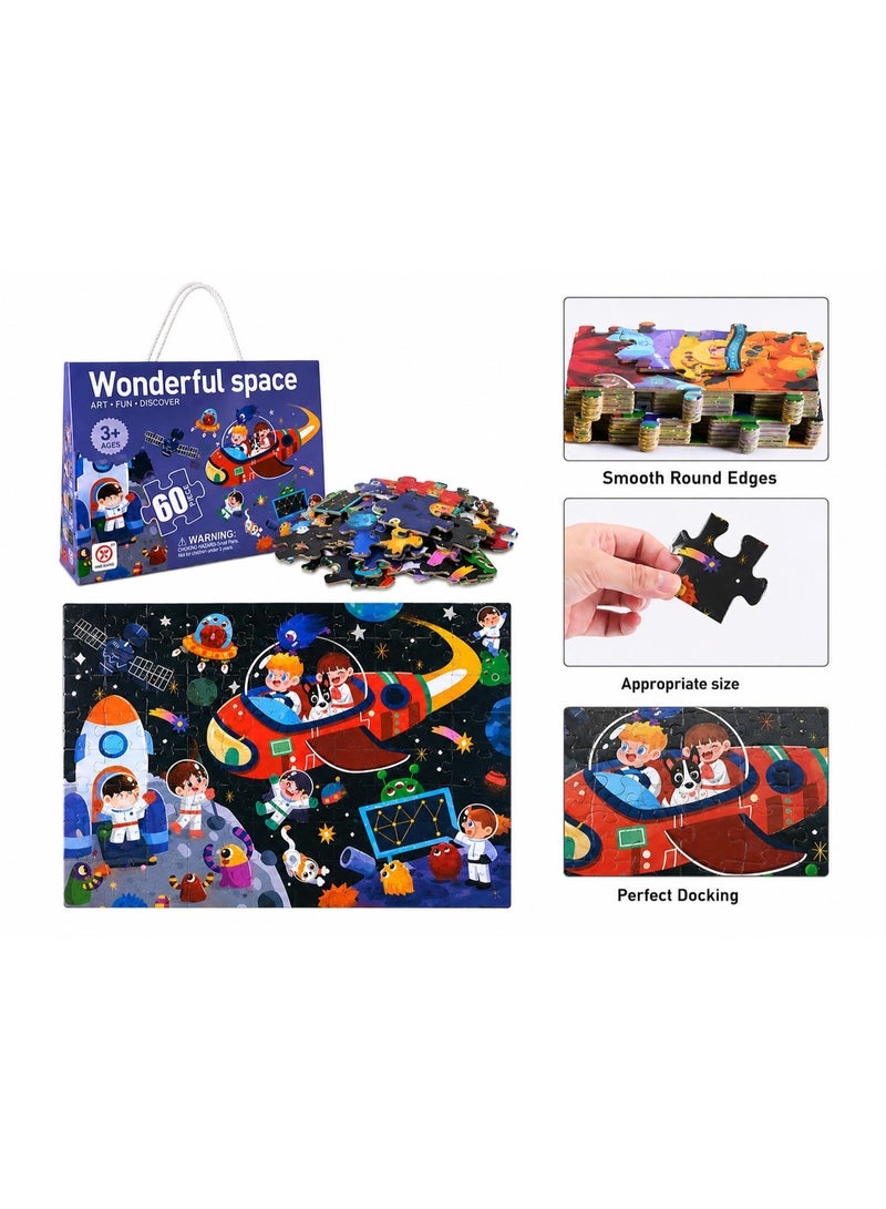 Space-Themed Jigsaw Puzzle for Kids, 60 Pieces, Montessori Educational Toy - Image 2