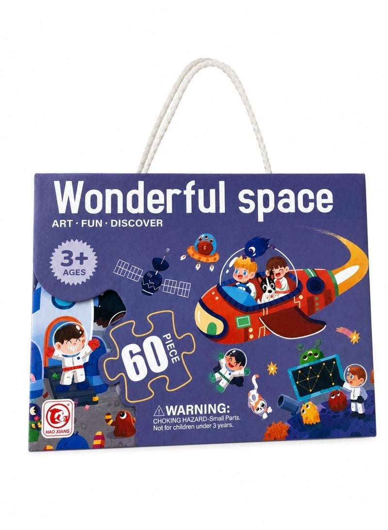 Space-Themed Jigsaw Puzzle for Kids, 60 Pieces, Montessori Educational Toy - Image 1