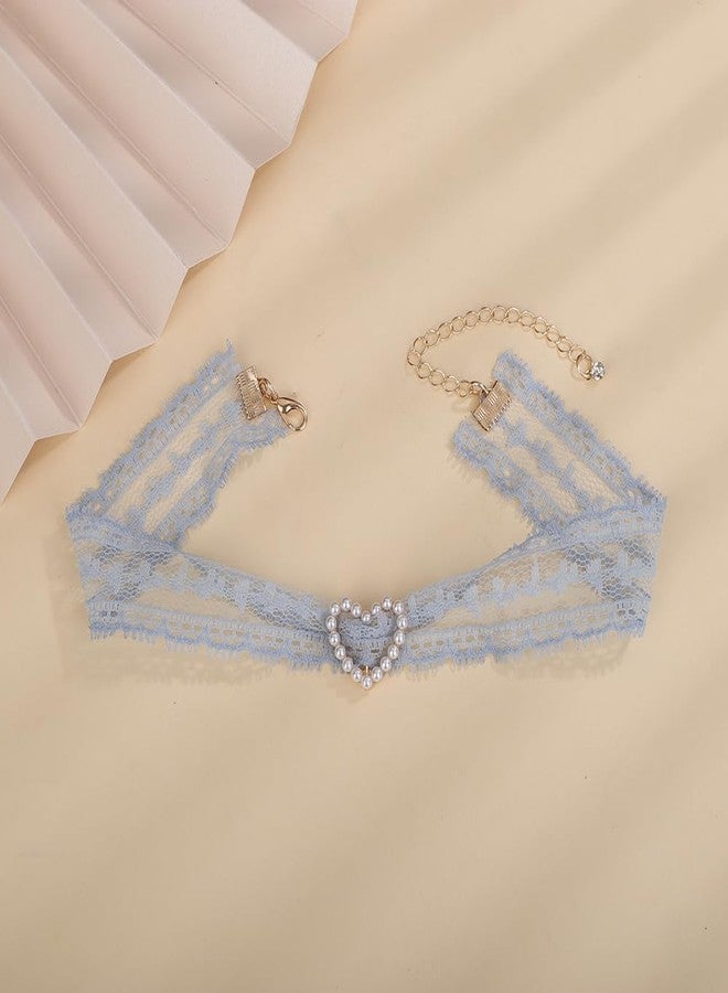 BERYUAN Vintage Lace Bowknot Choker Lace Pattern Collar Choker Gothic Bow-knot Neckchain Dainty Bow-knot Collar Necklace Halloween Costume Necklace for Women (blue) - Image 4