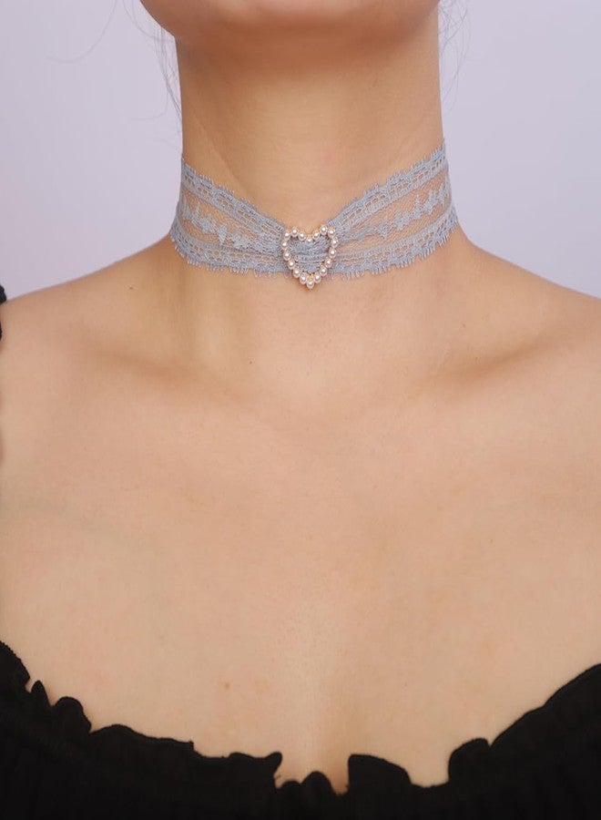 BERYUAN Vintage Lace Bowknot Choker Lace Pattern Collar Choker Gothic Bow-knot Neckchain Dainty Bow-knot Collar Necklace Halloween Costume Necklace for Women (blue) - Image 2