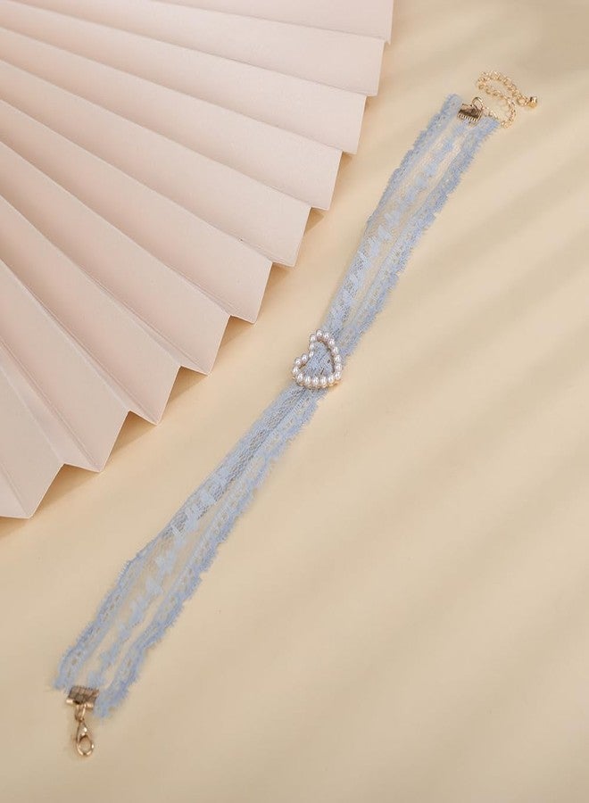 BERYUAN Vintage Lace Bowknot Choker Lace Pattern Collar Choker Gothic Bow-knot Neckchain Dainty Bow-knot Collar Necklace Halloween Costume Necklace for Women (blue) - Image 5