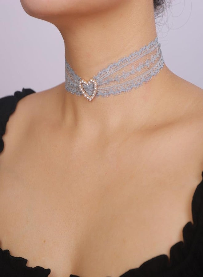 BERYUAN Vintage Lace Bowknot Choker Lace Pattern Collar Choker Gothic Bow-knot Neckchain Dainty Bow-knot Collar Necklace Halloween Costume Necklace for Women (blue) - Image 3