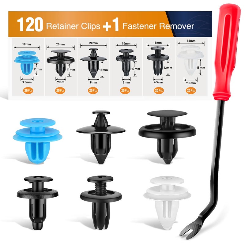 GOOACC 120PCS Car Bumper Retainer Clips Nylon Fasteners Rivet Kit Door Trim Panel Clips Bumper Push Rivet Clips for Toyota 6mm 65mm 7mm 8mm 95mm 98mm 1PC Fastener Remover